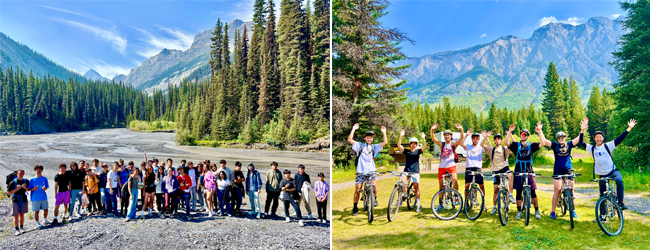 Schüler bei verschiedenen Aktivitäten wie Wandern und Rad fahren bei einer LISA! Schülersprachreise in Calgary